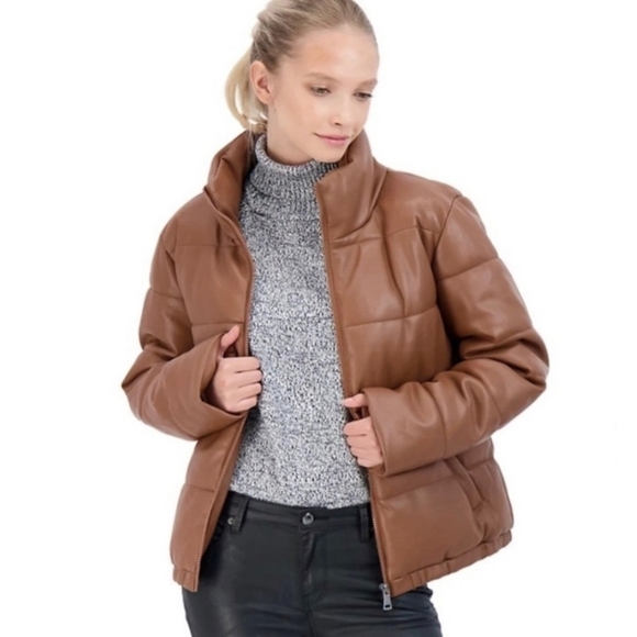 Sebby Jackets & Blazers - Sebby Women's Faux Leather Puffer Jacket, Puffy Coat - S.E.B. By SEBBY 2XL